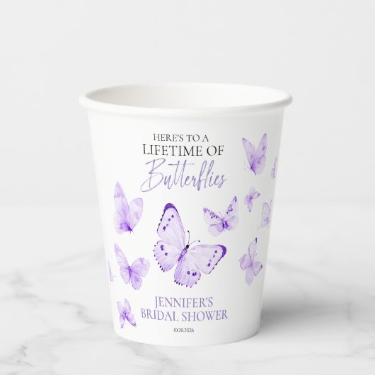 Levensduur van Butterflies Lavendel Vrijgezellenfe Papieren Bekers (Voorkant)