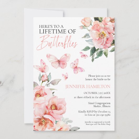 Levensduur van Butterflies Pink Blush Vrijgezellen Kaart (Voorkant)