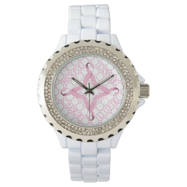 LEVENSDUUR VAN DE Pink Ribbon HOPE LOVE Horloge (Voorkant)