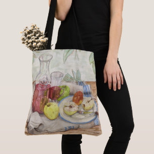 Levensduur van de verf van fruit en wijn tote bag