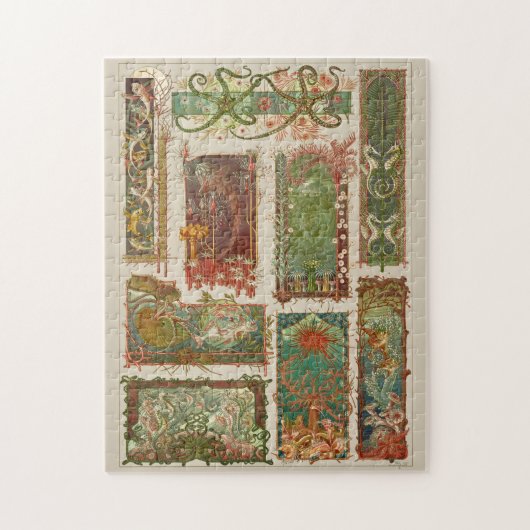 Levensduur van onderwater zee, art nouveau seahors legpuzzel (Verticaal)