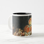 Levensduur van perziken, noten, druiven tweekleurige koffiemok (Voorkant links)