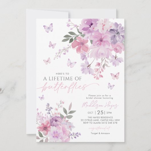 Levensduur van vlinders Paarse Vrijgezellenfeest Kaart (Voorkant)