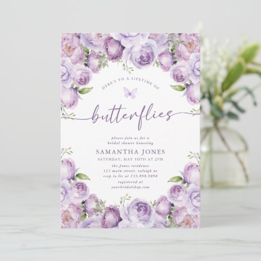 Levensduur van vlinders Paarse Vrijgezellenfeest Kaart (Staand voorkant)