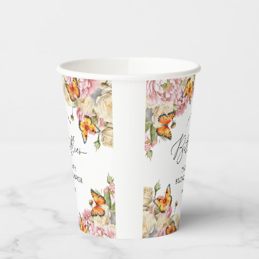 Levensduur van Vlinders Pioenrozen Bruidsfeest Papieren Bekers (Links)