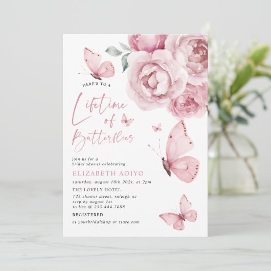 Levensduur van vlinders Roze Bloemen Vrijgezellenf Kaart (Staand voorkant)