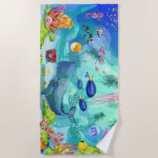 Levensduur van zee met vis en walvis strandlaken (Voorkant)