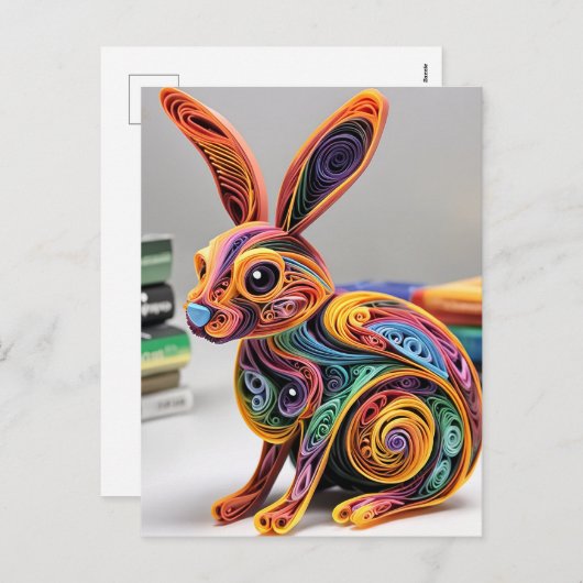 Levensecht mooi papier quilling konijn feestdagenkaart (Voorkant / Achterkant)