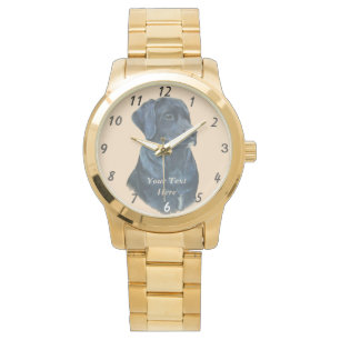 levensechte portret afbeelding zwarte labrador hon horloge