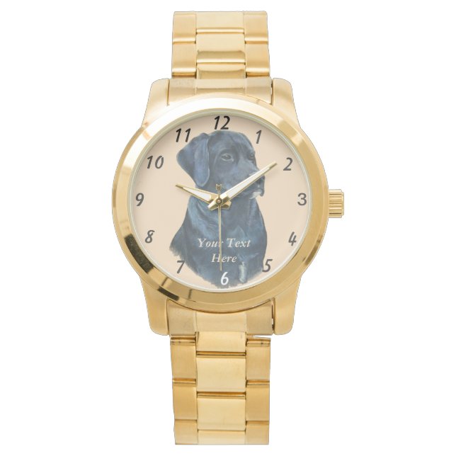 levensechte portret afbeelding zwarte labrador hon horloge (Voorkant)