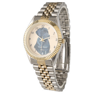 levensechte portret afbeelding zwarte labrador hon horloge
