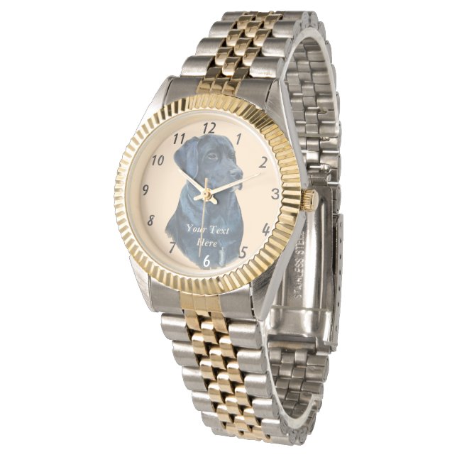 levensechte portret afbeelding zwarte labrador hon horloge (Gekanteld)
