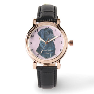 levensechte portret afbeelding zwarte labrador hon horloge