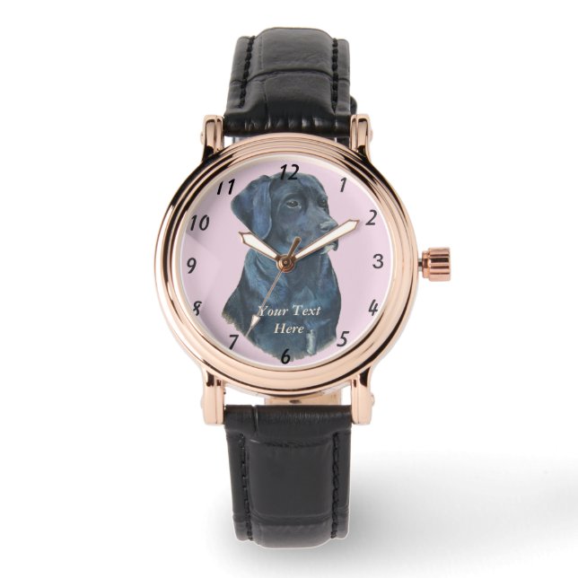 levensechte portret afbeelding zwarte labrador hon horloge (Voorkant)