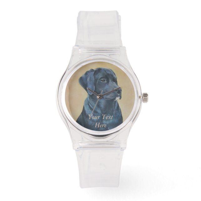 levensechte portret afbeelding zwarte labrador hon horloge (Voorkant)