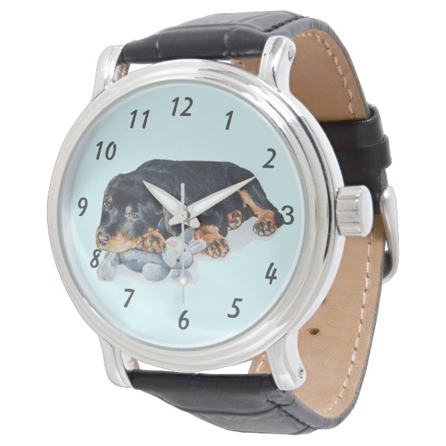 Levensechte schilderij van schattige rottweiler pu horloge (Gekanteld)
