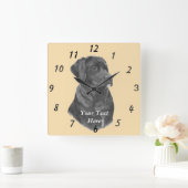 levensechte schilderij van zwarte labrador dog vierkante klok (Huis)