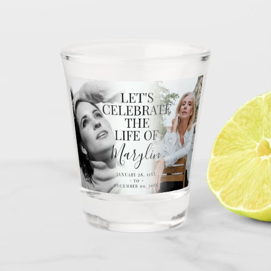 Levensfeest Herdenkings Voor- en Na-foto Shot Glas (Voorkant)