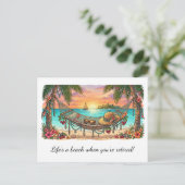 Levensfeest op het strand Pensioenfeest |  Briefkaart (Staand voorkant)