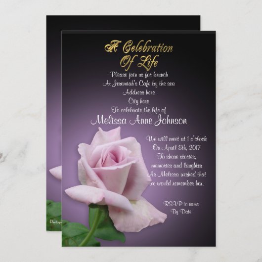 Levensgeviering roos uitnodigende lavender kaart (Voorkant / Achterkant)