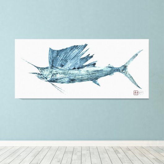 Levensgrootte Atlantische zeilvis Canvas Afdruk (Insitu (Houten vloer))