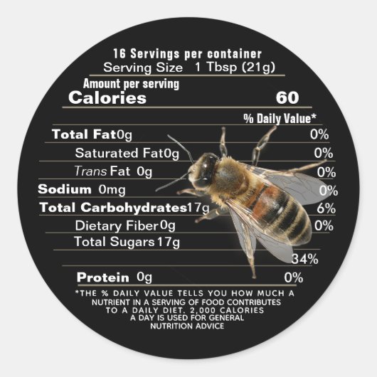 Levensgrootte bijen Mini Honey Nutrition Fact Blac Ronde Sticker (Voorkant)