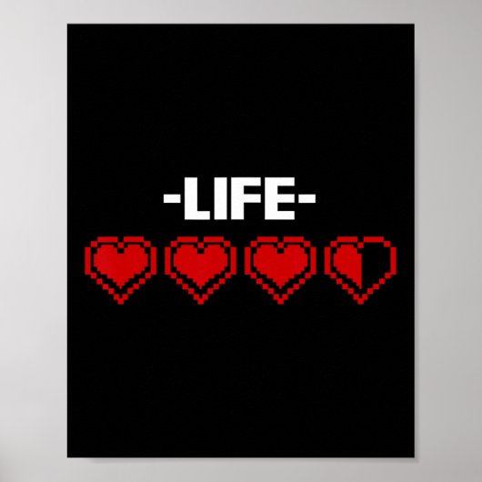 Levensindicator Hart 8 Bit Grafische Videogame Pla Poster (Voorkant)