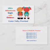 Levenslang avontuur bij kinderen voorschool visitekaartje (Voorkant / Achterkant)