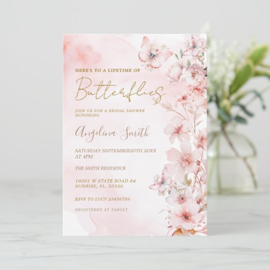 Levenslang van Vlinders Bruids Douche Uitnodiging (Staand voorkant)