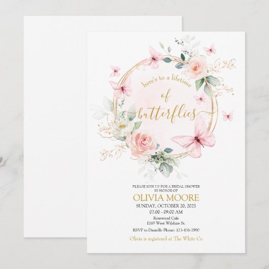 Levenslang van Vlinders Bruids Douche uitnodiging (Voorkant / Achterkant)