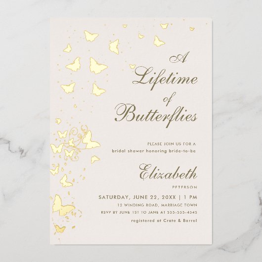 Levenslang van Vlinders Gold Garden Vrijgezellenfe Folie Uitnodiging (Voorkant)
