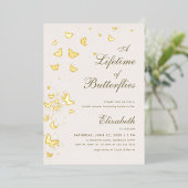 Levenslang van Vlinders Gold Garden Vrijgezellenfe Folie Uitnodiging (Staand Voorkant)