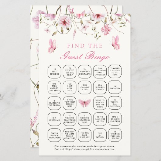 Levenslang van Vlinders Vind de Gast Bingo Game (Voorkant / Achterkant)