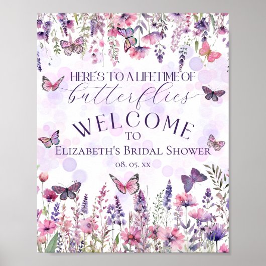 Levenslang van Vlinders Wildbloemen Party Welkom Poster (Voorkant)