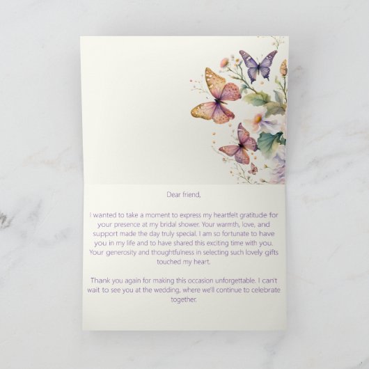 Levenslang vlinders bloemrijke bruidsdouche dank j bedankkaart (Binnen)