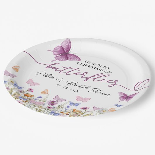 Levenslange Vlinders Bruidsfeest met Wilde Bloemen Papieren Bordje (Gekanteld)
