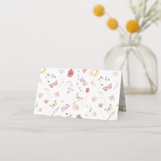 Levenslange Vlinders Roze Bloemige Bruidsdouche Plaatskaartje (Achterkant)