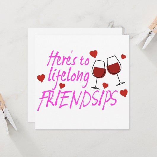 Levenslange vriendjes Wijn Galentines Day Kaart (Voorkant / Achterkant in situ)