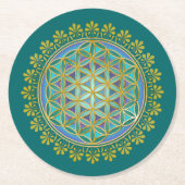 Levensloop / Blume des lebens - Button V Ronde Kartonnen Onderzetter (Voorkant)