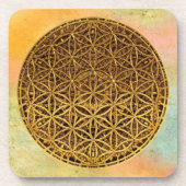 Levensloop / Blume des lebens - medaille goud Bier Onderzetter (Voorkant)