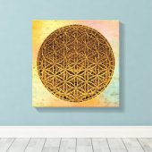 Levensloop / Blume des lebens - medaille goud Canvas Afdruk (Insitu (Houten vloer))