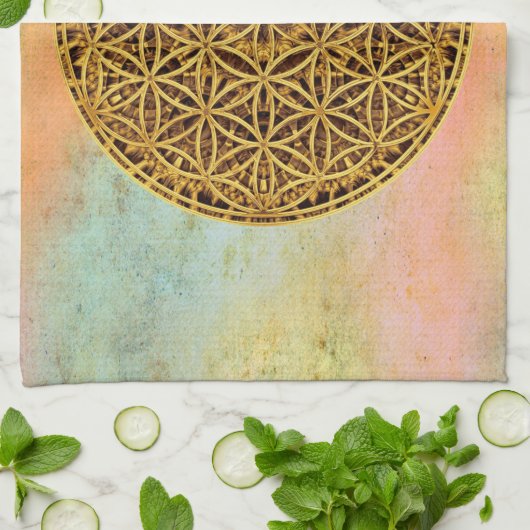 Levensloop / Blume des lebens - medaille goud Theedoek (Gevouwen)