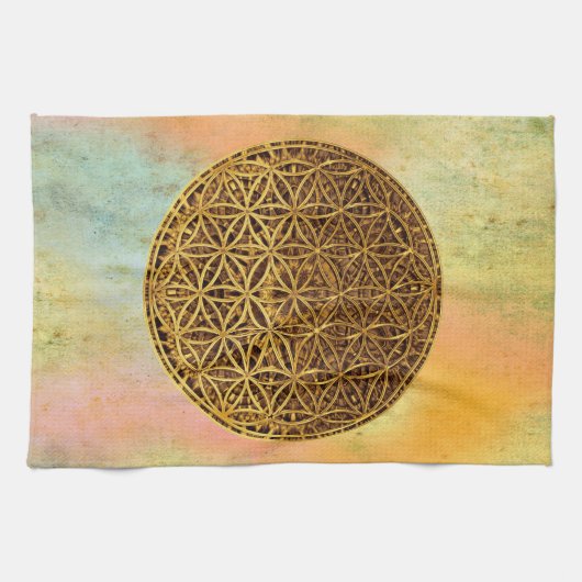 Levensloop / Blume des lebens - medaille goud Theedoek (Horizontaal)