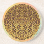 Levensloop / Blume des lebens - medaille goud Zandsteen Onderzetter (Voorkant)