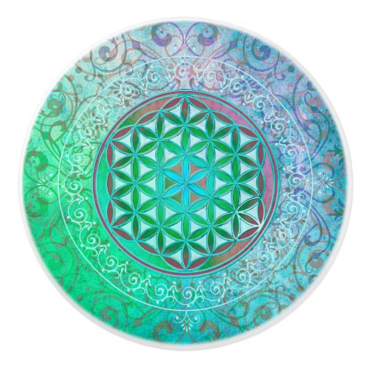 Levensloop / Blume des lebens - Ornament IV Keramische Knop (Voorkant)