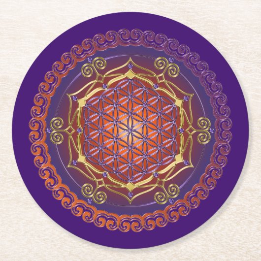 Levensloop / Blume des lebens - Ornament Ronde Kartonnen Onderzetter (Voorkant)