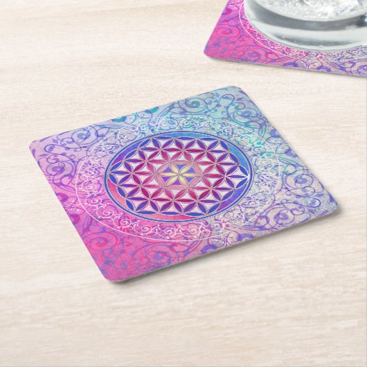 Levensloop / Blume des lebens - sierbloem v Kartonnen Onderzetters (Schuin)