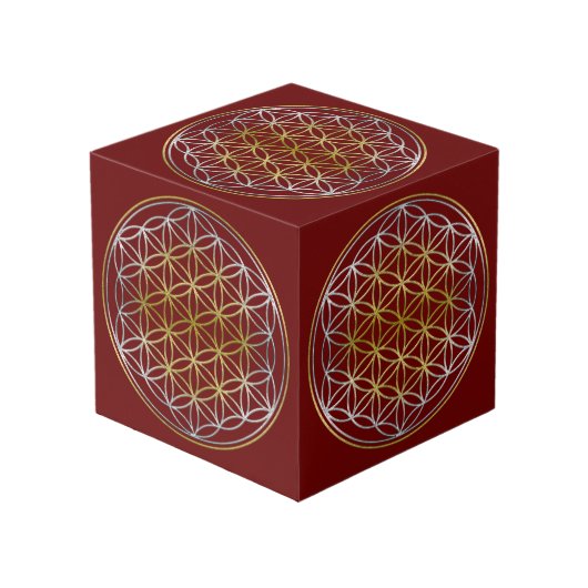 Levensloop / Blume des lebens - zilvergoud Kubus (Voorkant hoekig)
