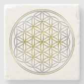 Levensloop / Blume des lebens - zilvergoud Stenen Onderzetter (Voorkant)