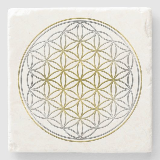 Levensloop / Blume des lebens - zilvergoud Stenen Onderzetter (Voorkant)